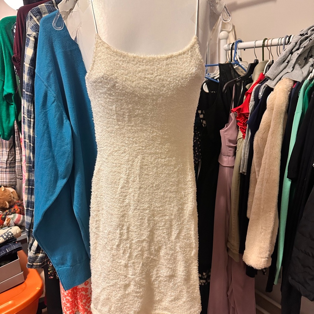Cream Textured Sleeveless Dress